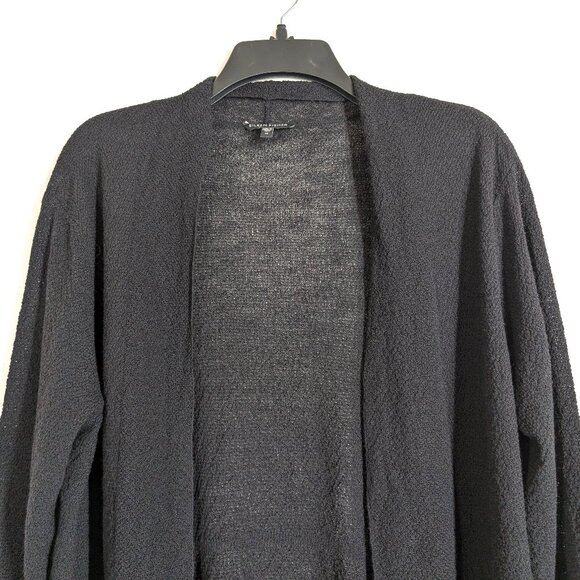 EILEEN FISHER Cardigan Womens M Black Wool Open Witchy Knit Long Sleeve FLAWS - Picture 3 of 12